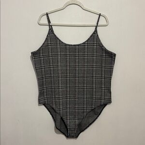 American Eagle Gingham Plaid Black White Bodysuit Size XXL Spaghetti Strap Top